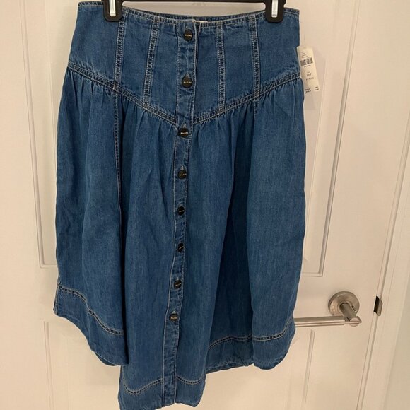 NWT  Anthropologie Pilcro Pleated Basque-Waist Denim Midi Skirt Size 10P Petite - Picture 5 of 12